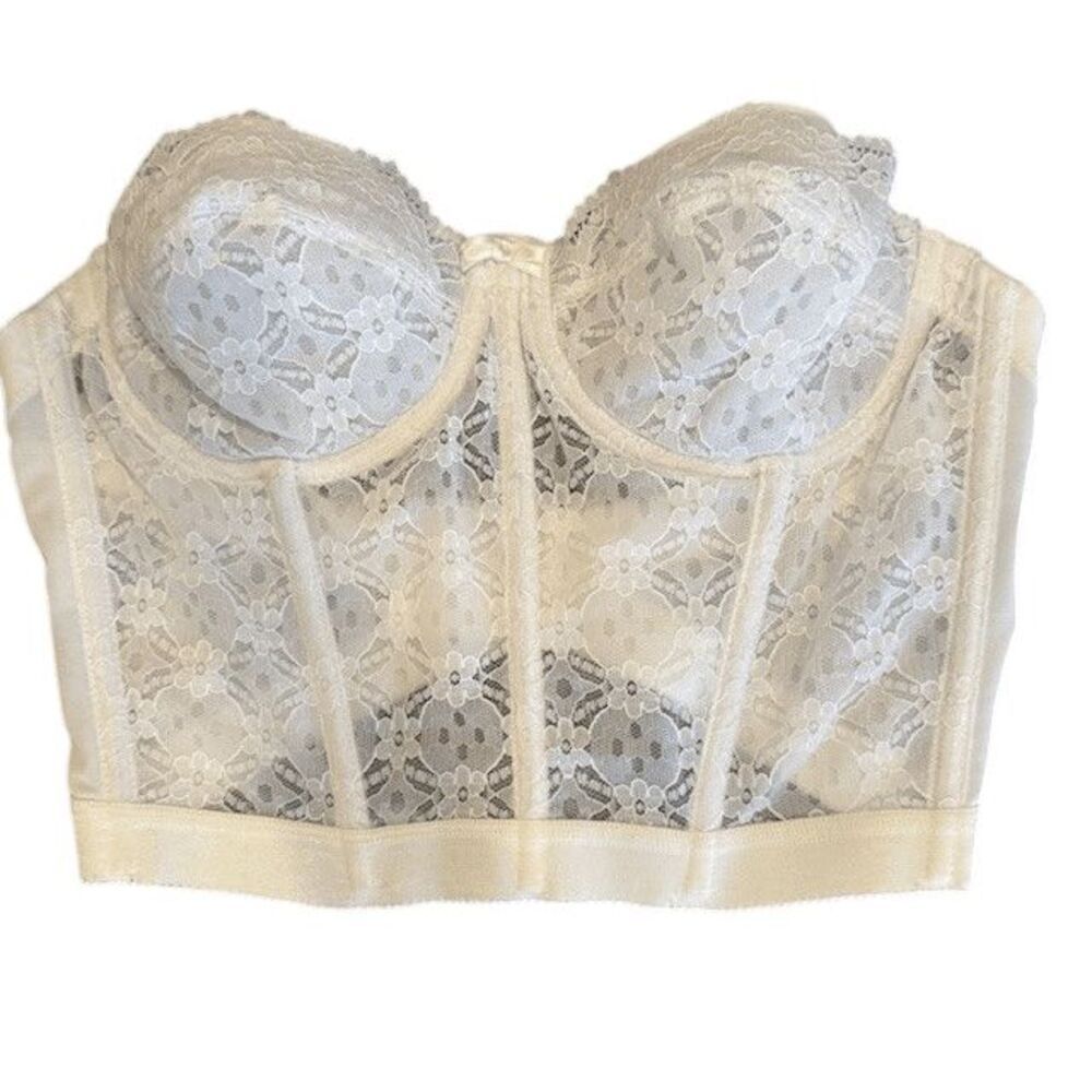 Randi Lyn 66202 Lace Strapless Corset Bra Shapewear White 36B Floral Bridal Sexy